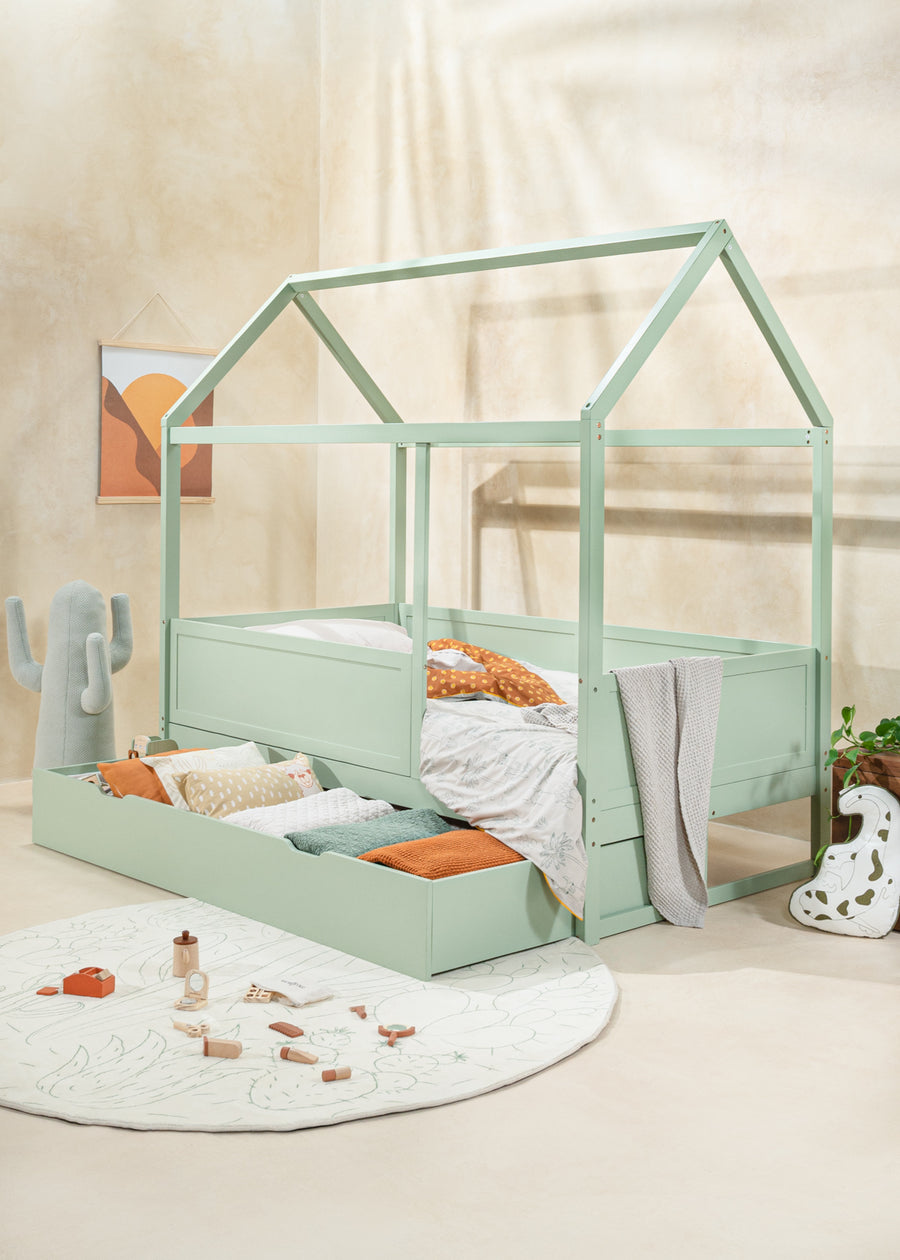 House bed with rails  & drawer - Seafoam