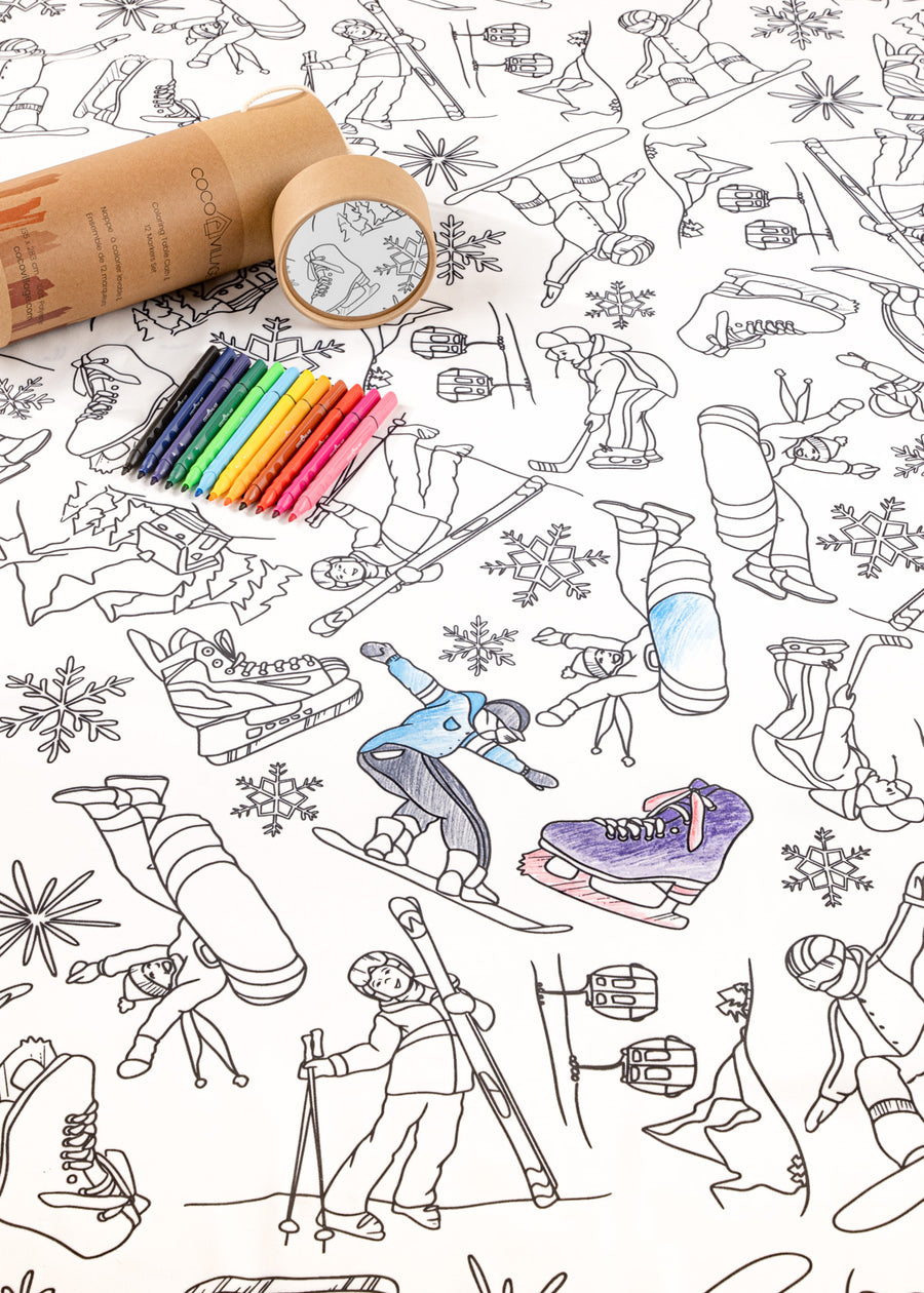 Coloring Washable Tablecloth & 12 Markers Set - WINTER