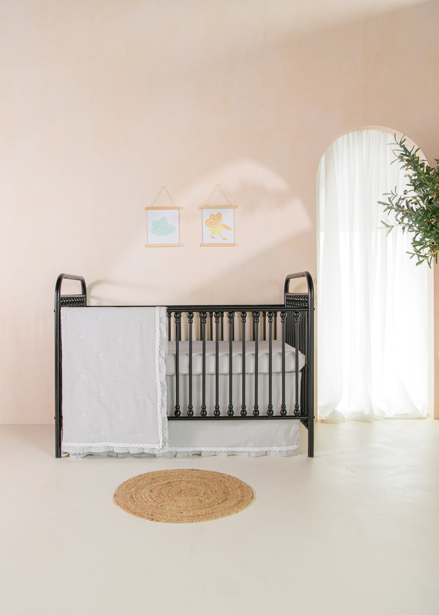 Organic Cotton & Linen Quilt Crib Size - GREY & CREAM