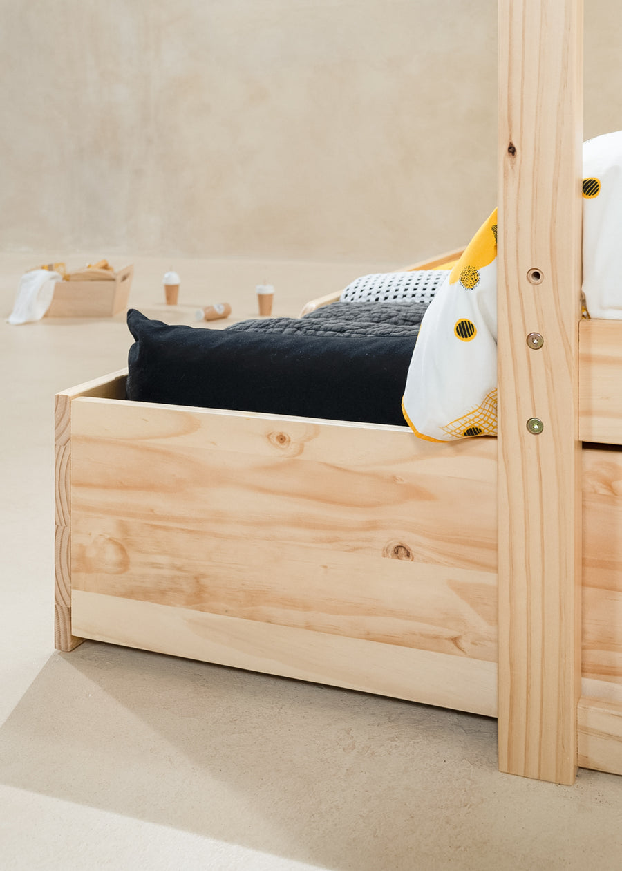 House bed with drawer - Natural wood