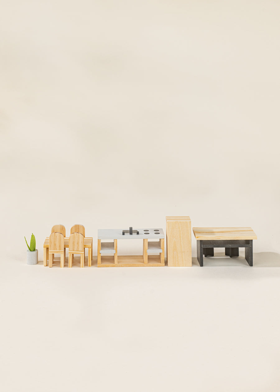 Wooden Doll House Kitchen Furniture & Accessories (11 pcs)