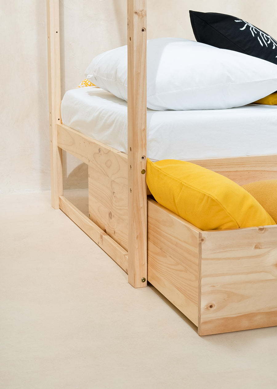 House bed with drawer - Natural wood