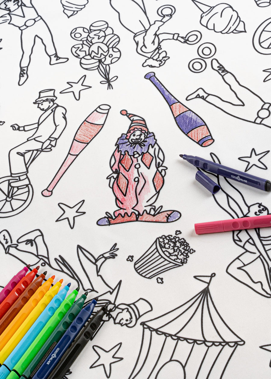 Coloring Washable Tablecloth & 12 Markers Set - CIRCUS