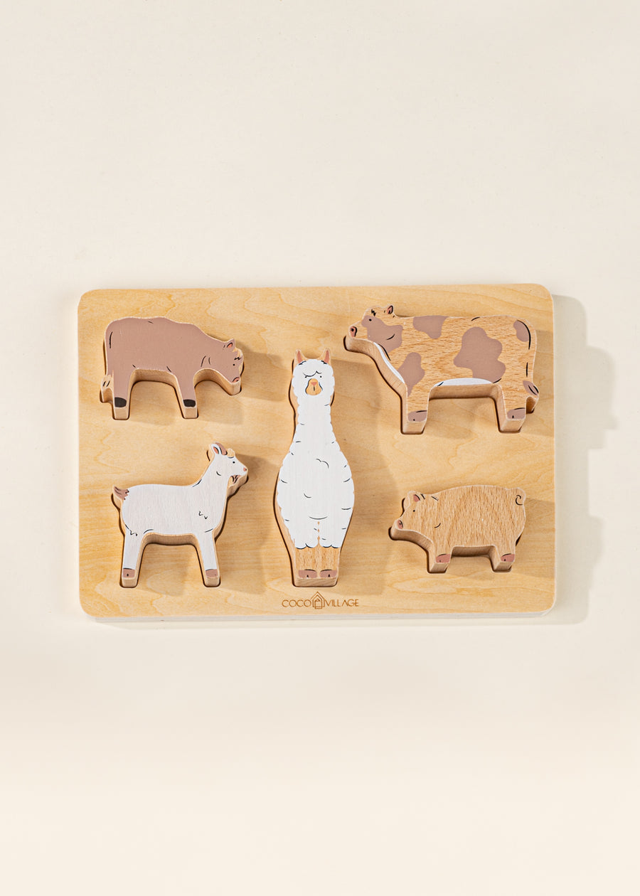 Set of 5 Barn Animals on Wooden Plate