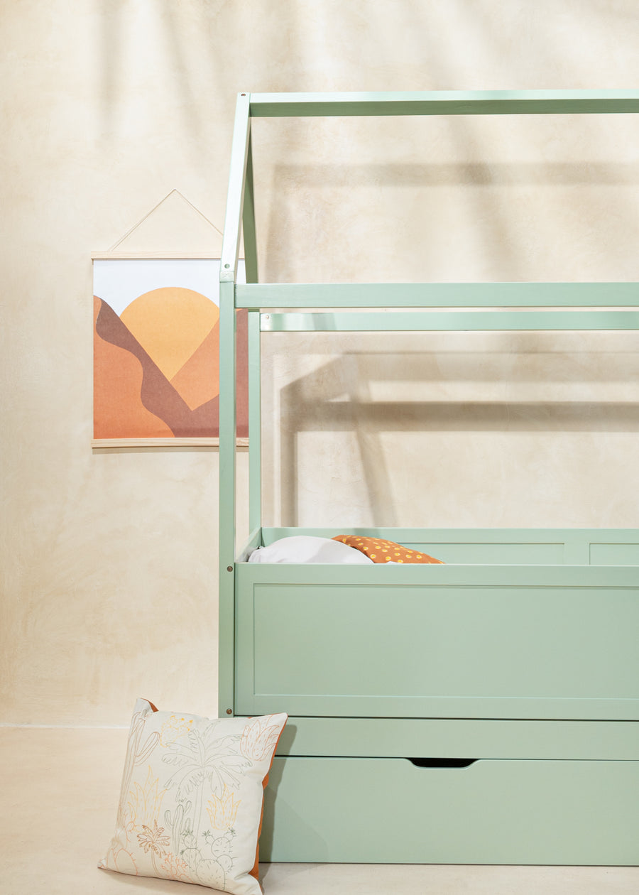 House bed with rails  & drawer - Seafoam