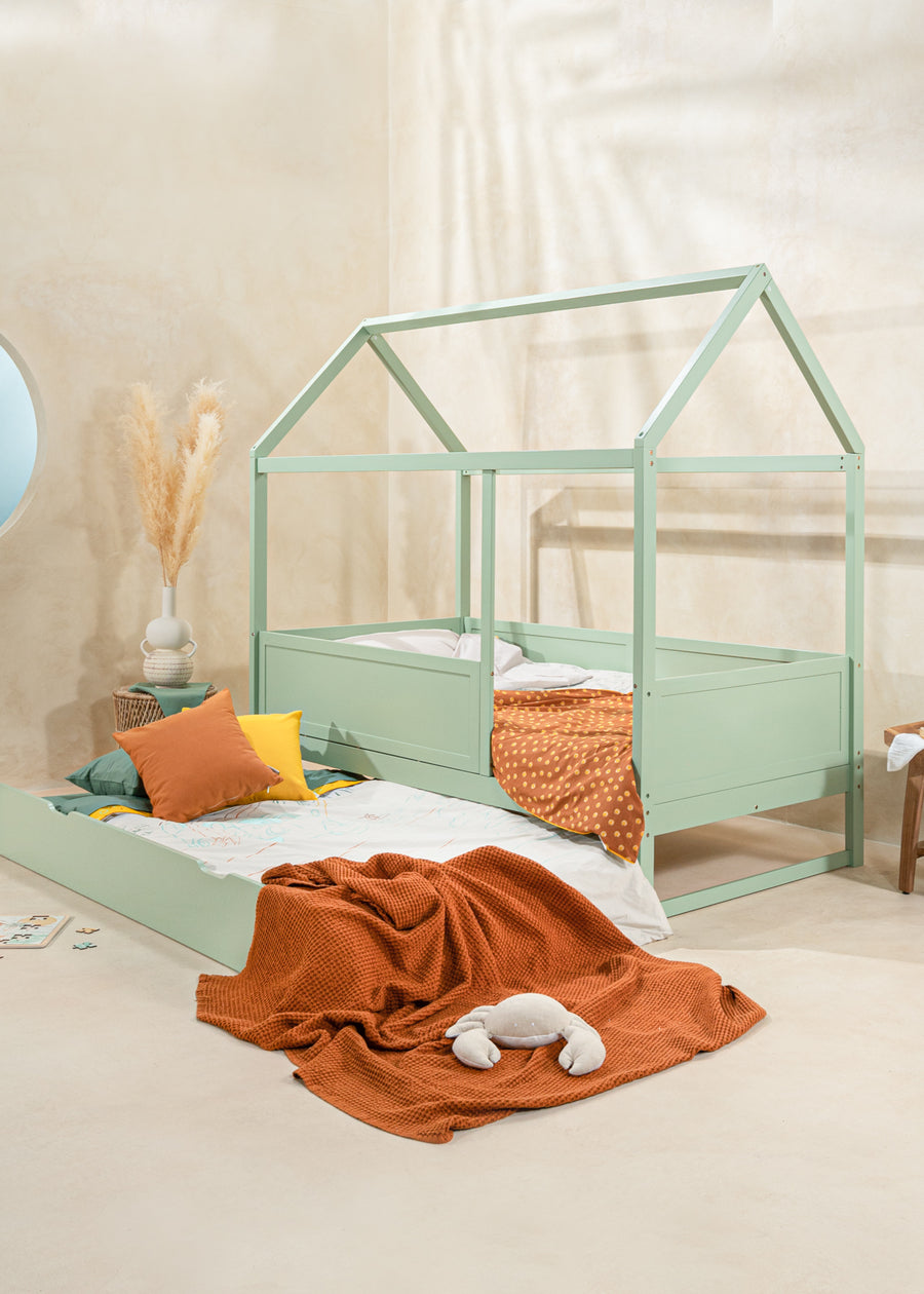 House bed with rails  & trundle bed - Seafoam