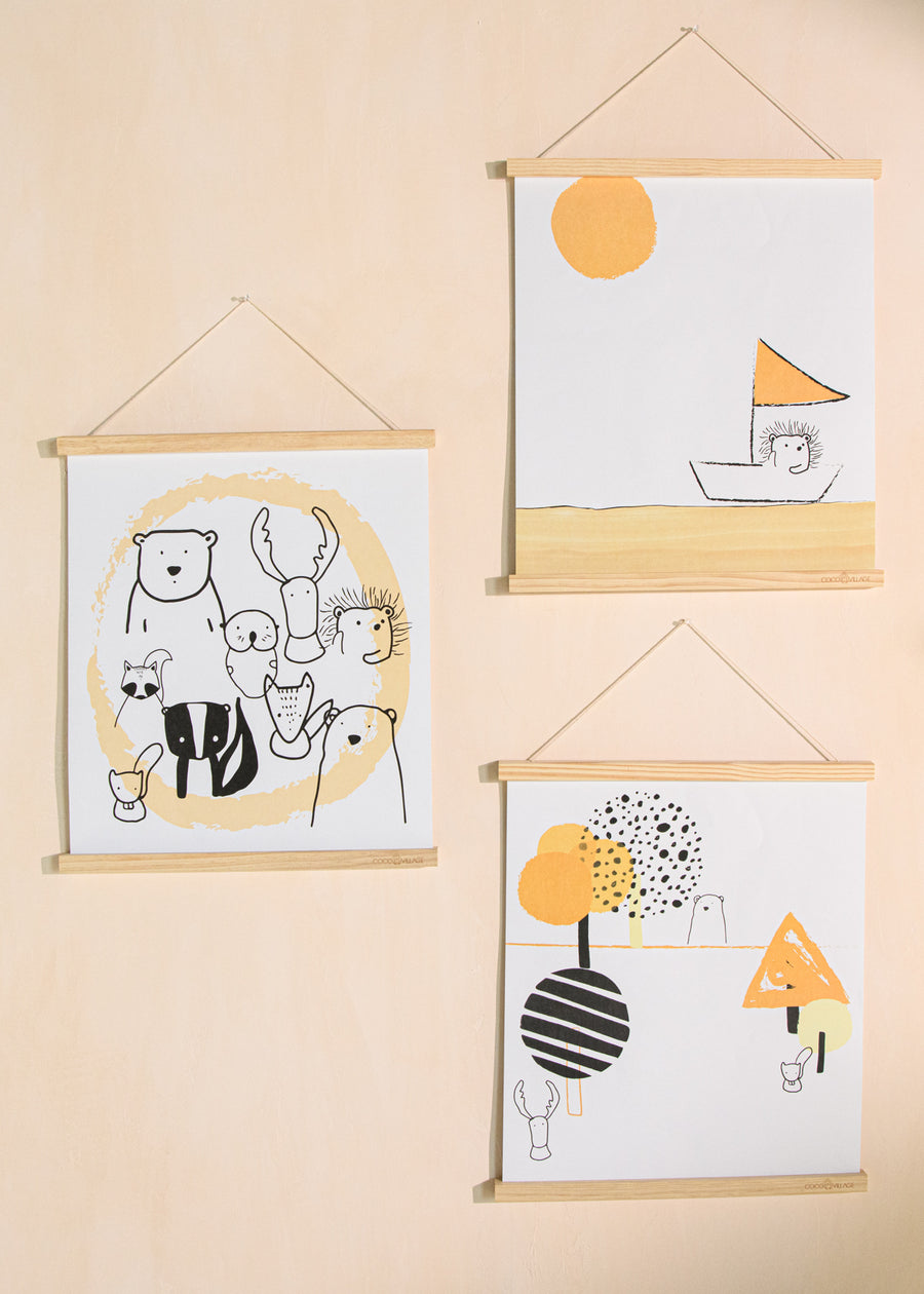 Hanging Poster Trio with Magnetic Wooden Frame Large - TUXEDO