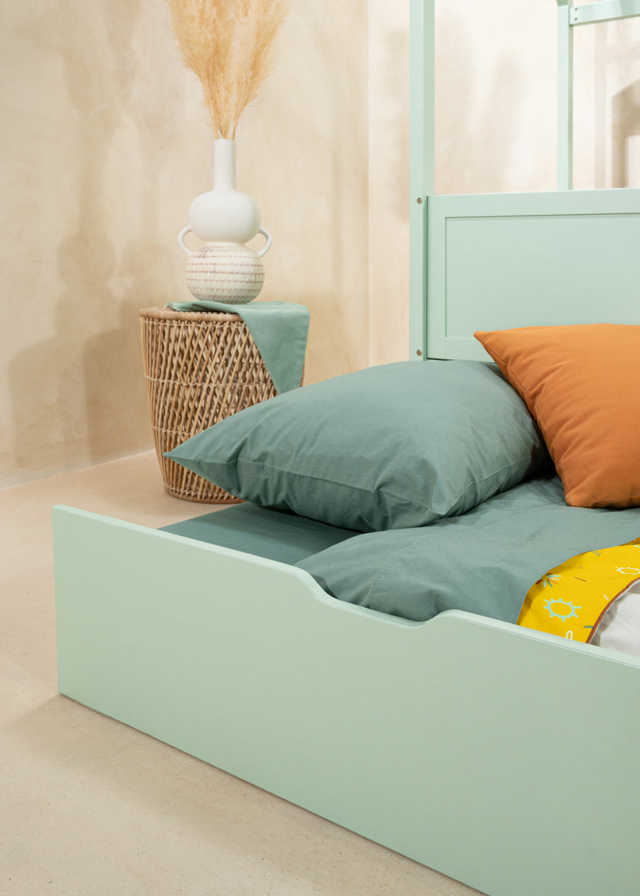 House bed with rails  & trundle bed - Seafoam