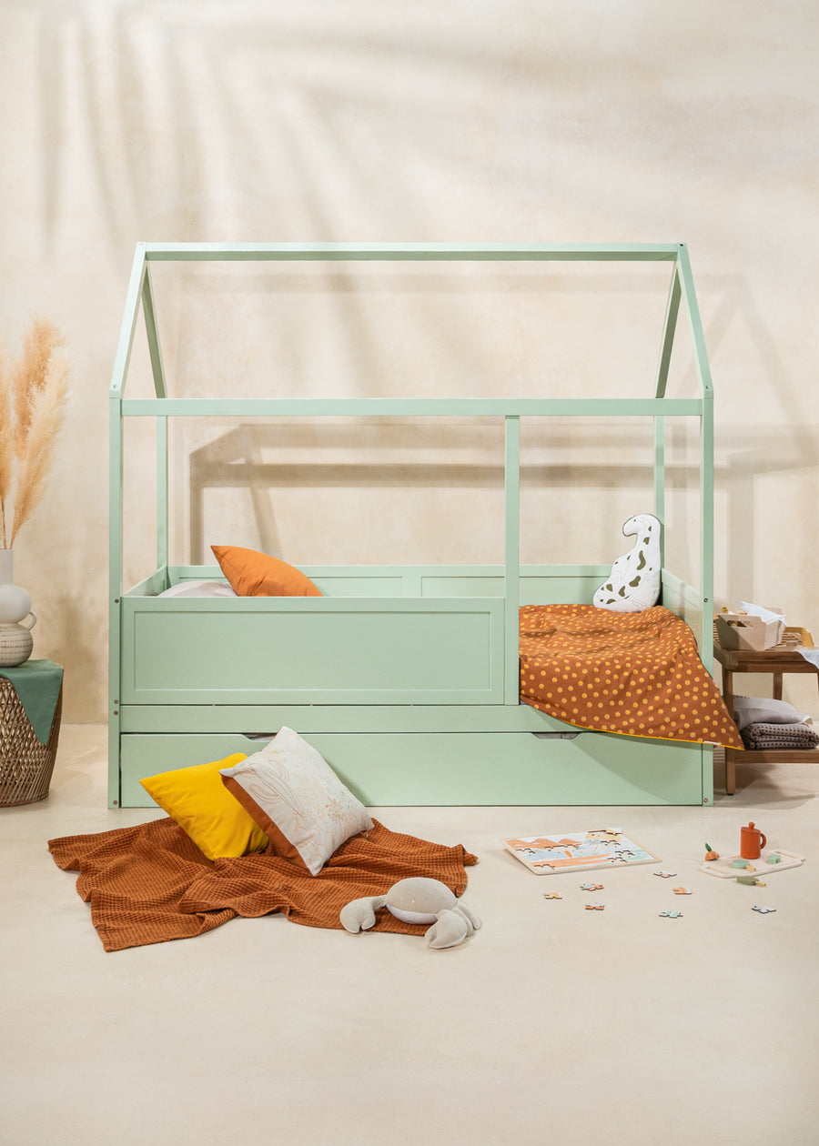 House bed with rails  & trundle bed - Seafoam