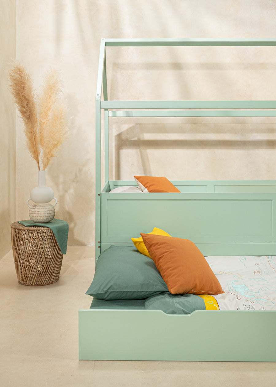 House bed with rails  & trundle bed - Seafoam